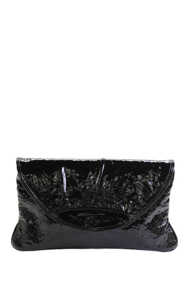 Lauren Merkin Womens Medium Patent Leather Envelope Clutch Handbag Black