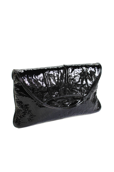 Lauren Merkin Womens Medium Patent Leather Envelope Clutch Handbag Black