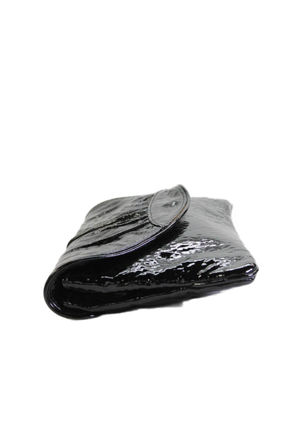 Lauren Merkin Womens Medium Patent Leather Envelope Clutch Handbag Black