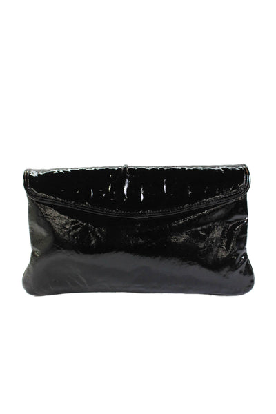 Lauren Merkin Womens Medium Patent Leather Envelope Clutch Handbag Black