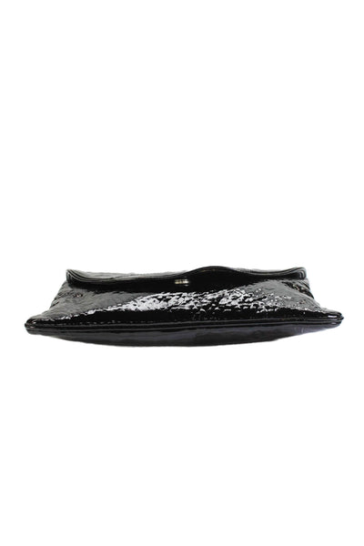 Lauren Merkin Womens Medium Patent Leather Envelope Clutch Handbag Black