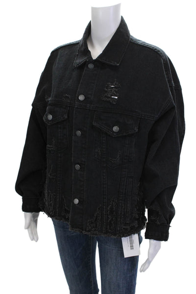 Carmar Womens Black Cotton Collared Button Long Sleeve Jacket Grunge Size S