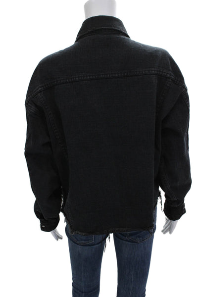Carmar Womens Black Cotton Collared Button Long Sleeve Jacket Grunge Size S