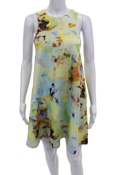 J.O.A. Womens A-Line Blue Floral Mini Dress Size L