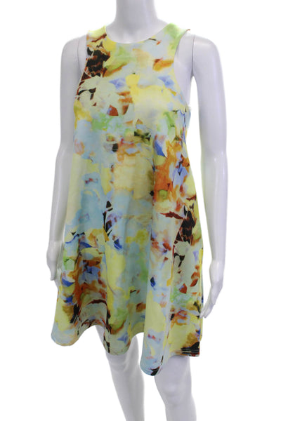 J.O.A. Womens A-Line Blue Floral Mini Dress Size L