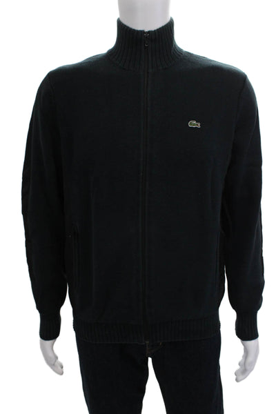Lacoste Mens Full Zip High Neck Cotton Sweater Black Long Sleeve Size 5XL