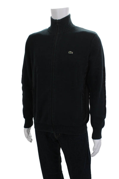 Lacoste Mens Full Zip High Neck Cotton Sweater Black Long Sleeve Size 5XL