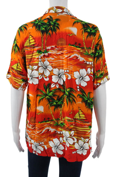 Riley Unisex Orange Floral Button-Up Short Sleeve Top Size One Size