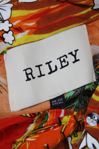 Riley Unisex Orange Floral Button-Up Short Sleeve Top Size One Size