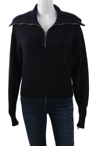 Zara Unisex Pullover Collared Zip Dark Blue 100% Cotton Long Sleeve Size S