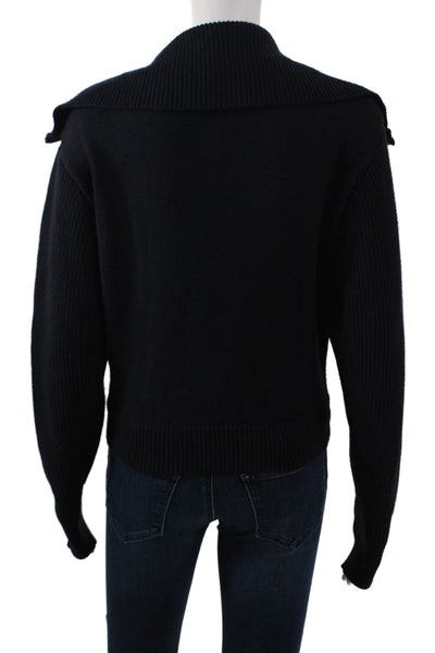 Zara Unisex Pullover Collared Zip Dark Blue 100% Cotton Long Sleeve Size S