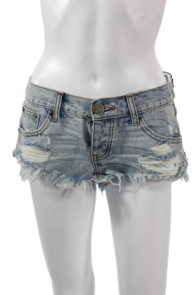 One X One Teaspoon Unisex Light Blue Beach Shorts 100% Cotton Size 24