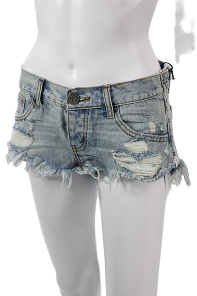 One X One Teaspoon Unisex Light Blue Beach Shorts 100% Cotton Size 24