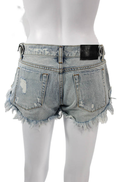 One X One Teaspoon Unisex Light Blue Beach Shorts 100% Cotton Size 24