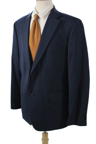 Tommy Hilfiger Mens Dark Blue Collared Button Suit Jacket Wool Blend Size 46