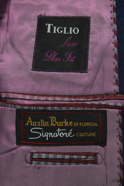 Tiglio Mens Wool 2 Piece Suit Jacket Dark Blue Collared Button Size 40