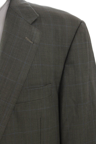 Hickey Freeman Mens Suit Jacket Gray 100% Wool Check Button Size 40