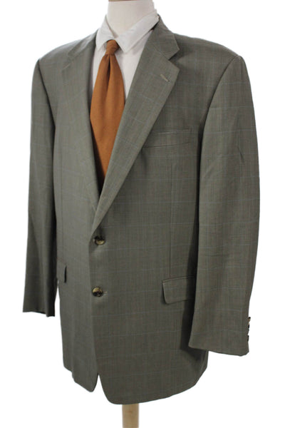 Hickey Freeman Mens Suit Jacket Gray 100% Wool Check Button Size 40