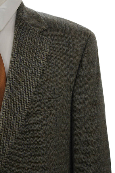 Lauren Ralph Lauren Mens Brown Herringbone Lambswool Sport Coat Size 44