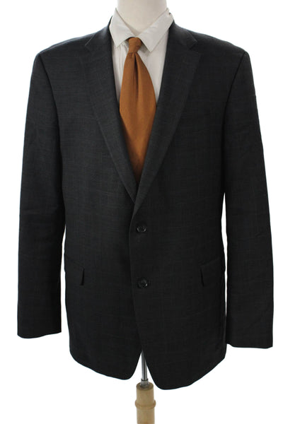 Tommy Hilfiger Mens 2 Piece Plaid Dark Gray Wool Blend Suit Size 44