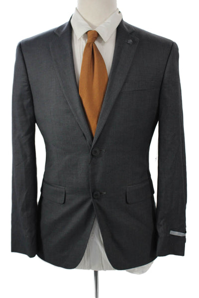 Perry Ellis Mens 2 Piece Dark Gray Suit Jacket Collared Rayon Blend Size 36