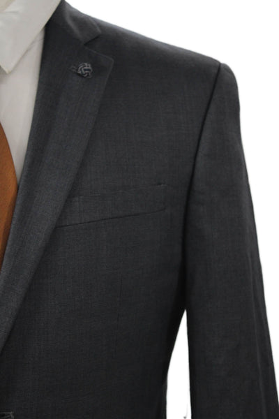 Perry Ellis Mens 2 Piece Dark Gray Suit Jacket Collared Rayon Blend Size 36