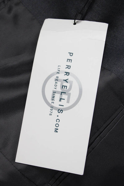 Perry Ellis Mens 2 Piece Dark Gray Suit Jacket Collared Rayon Blend Size 36