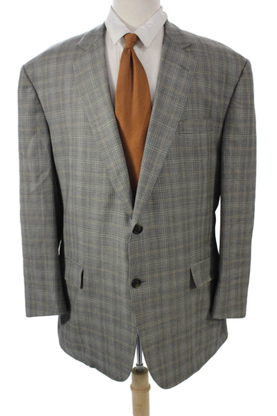 Brooks Brothers Mens Wool Plaid Suit Jacket Gray Button Collared Size 50