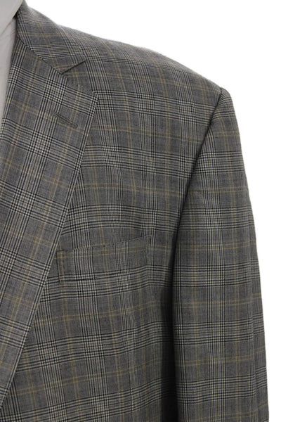 Brooks Brothers Mens Wool Plaid Suit Jacket Gray Button Collared Size 50