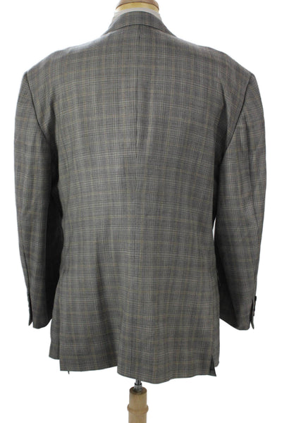 Brooks Brothers Mens Wool Plaid Suit Jacket Gray Button Collared Size 50