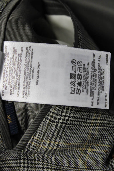 Brooks Brothers Mens Wool Plaid Suit Jacket Gray Button Collared Size 50