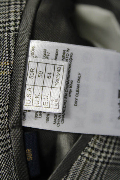 Brooks Brothers Mens Wool Plaid Suit Jacket Gray Button Collared Size 50