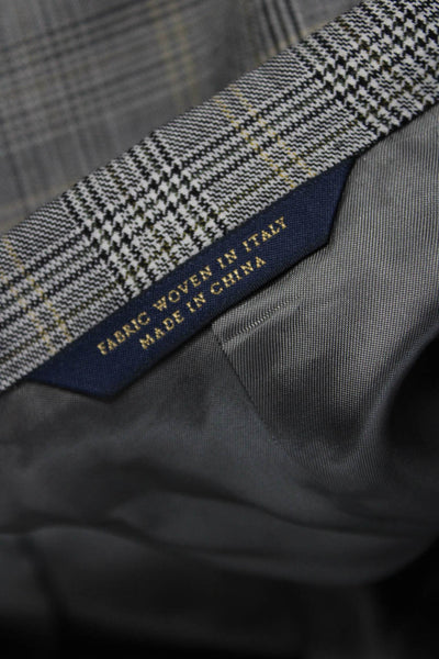 Brooks Brothers Mens Wool Plaid Suit Jacket Gray Button Collared Size 50