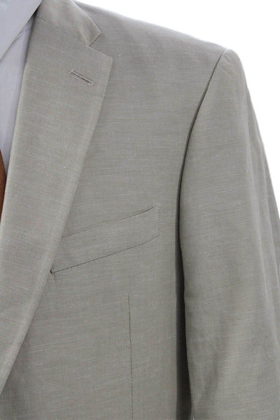 Tommy Hilfiger Mens Beige Cotton Linen Blazer Button Collared Size 40