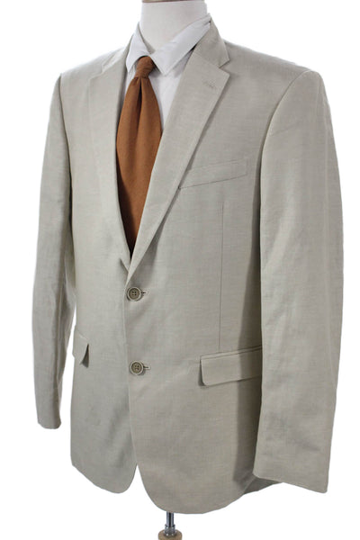 Tommy Hilfiger Mens Beige Cotton Linen Blazer Button Collared Size 40