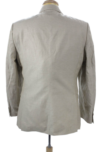 Tommy Hilfiger Mens Beige Cotton Linen Blazer Button Collared Size 40