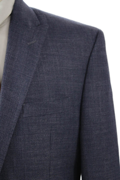 Perry Ellis Mens Suit Jacket Blue Wool Blend Button Solid Size 40