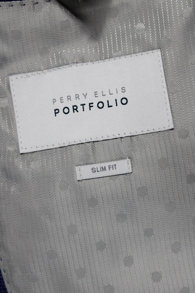 Perry Ellis Mens Suit Jacket Blue Wool Blend Button Solid Size 40