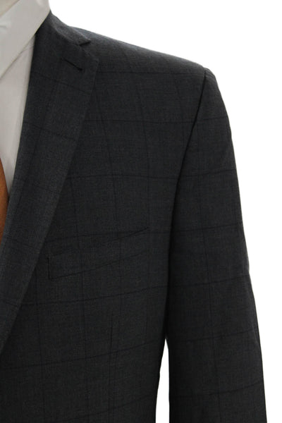 Ben Sherman Mens Check Suit Jacket Gray Cotton Linen Collared Button Size 40