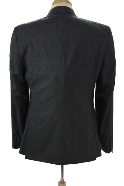 Ben Sherman Mens Check Suit Jacket Gray Cotton Linen Collared Button Size 40