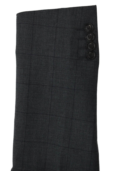 Ben Sherman Mens Check Suit Jacket Gray Cotton Linen Collared Button Size 40