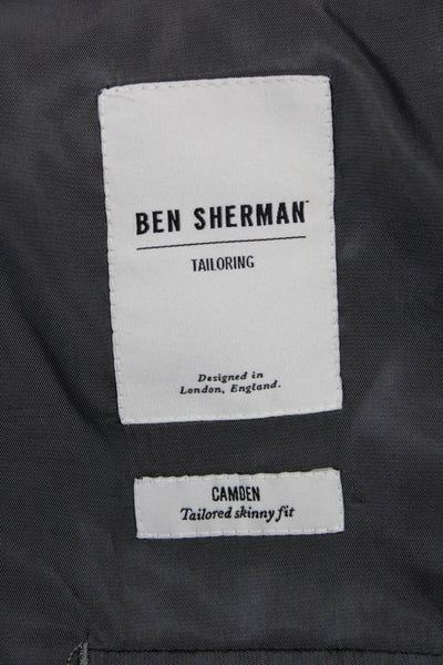 Ben Sherman Mens Check Suit Jacket Gray Cotton Linen Collared Button Size 40