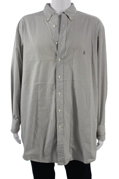Polo Ralph Lauren Mens Gray Striped Button-Down Cotton Dress Shirt Size XLT