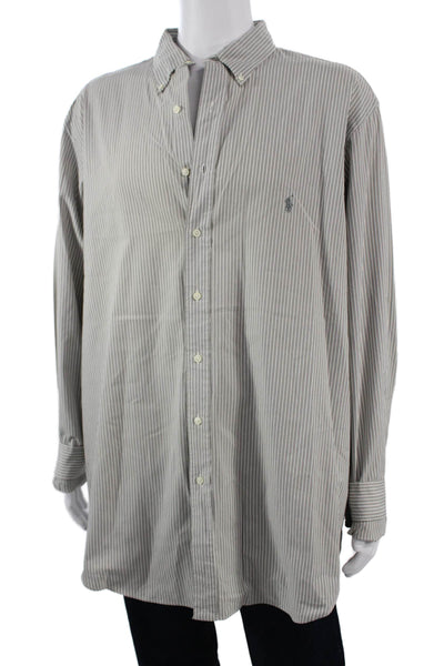 Polo Ralph Lauren Mens Gray Striped Button-Down Cotton Dress Shirt Size XLT