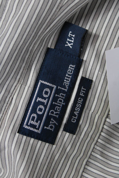 Polo Ralph Lauren Mens Gray Striped Button-Down Cotton Dress Shirt Size XLT