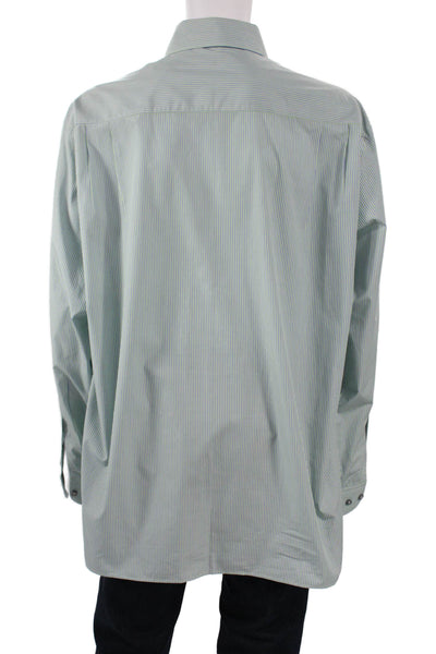 Ermenegildo Zegna Mens Point Dress Shirt Striped Green Cotton Size XLT
