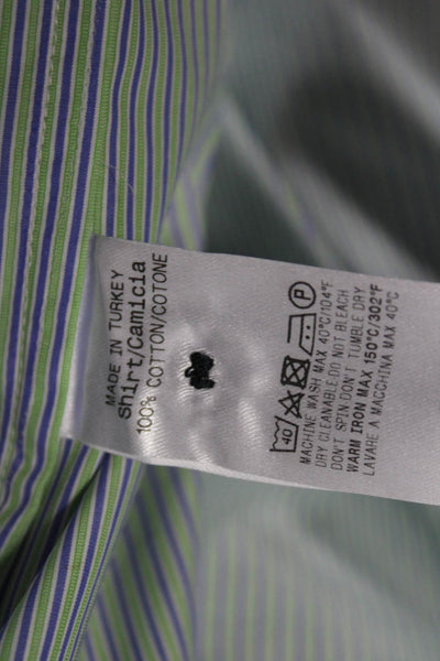 Ermenegildo Zegna Mens Point Dress Shirt Striped Green Cotton Size XLT