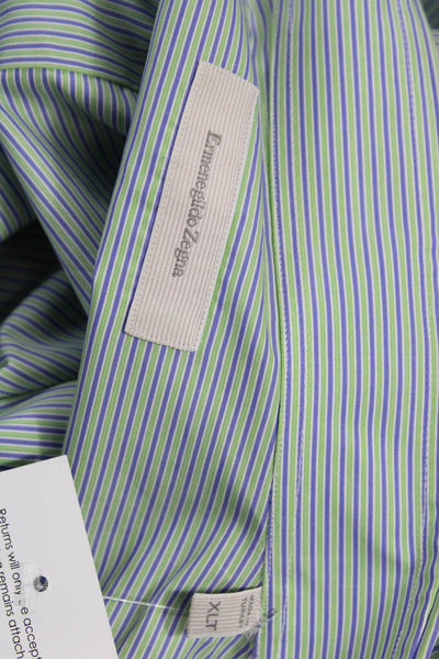 Ermenegildo Zegna Mens Point Dress Shirt Striped Green Cotton Size XLT