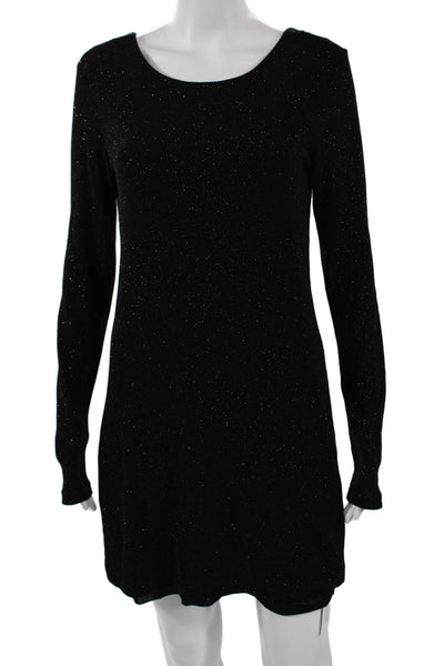 Parker Womens Mini Sweater Dress Black Long Sleeve Round Neck Size M