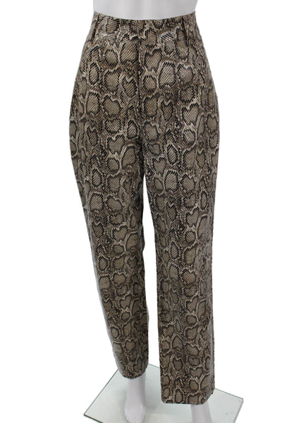 Ronny Kobo Womens Snake Print Dress Pants Beige PU Spandex Size M